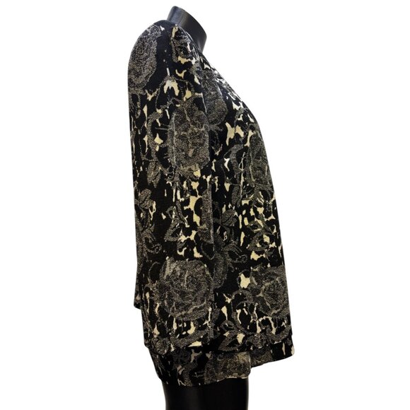 St. John Black & Silver Floral Print Sweater Set Size 10/L 2p - Picture 3 of 13